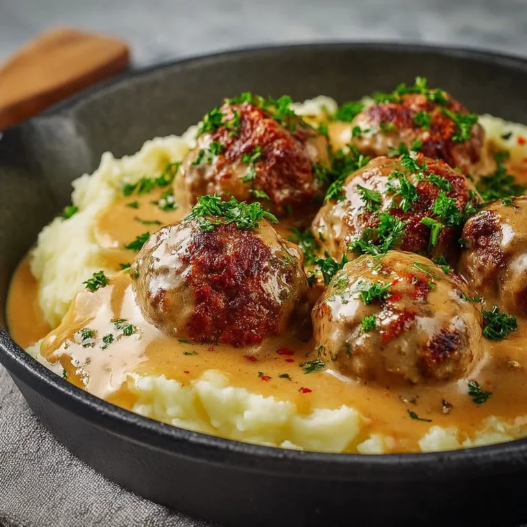 Hackbällchen mit cremiger Sauce und Kartoffelpüree
