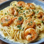 Garnelen Spaghetti mit Knoblauch Frischkäse