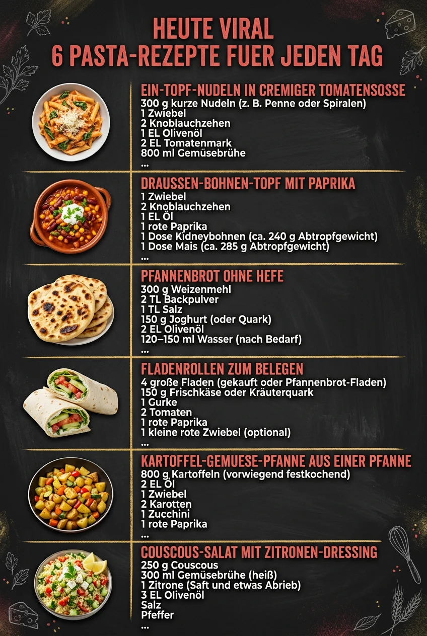 Heute viral 6 Pasta-Rezepte fuer jeden Tag